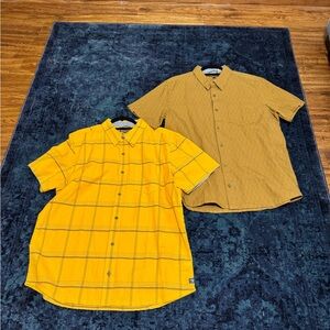 Yellow and Brown Short Sleeve Button-Up Shirts